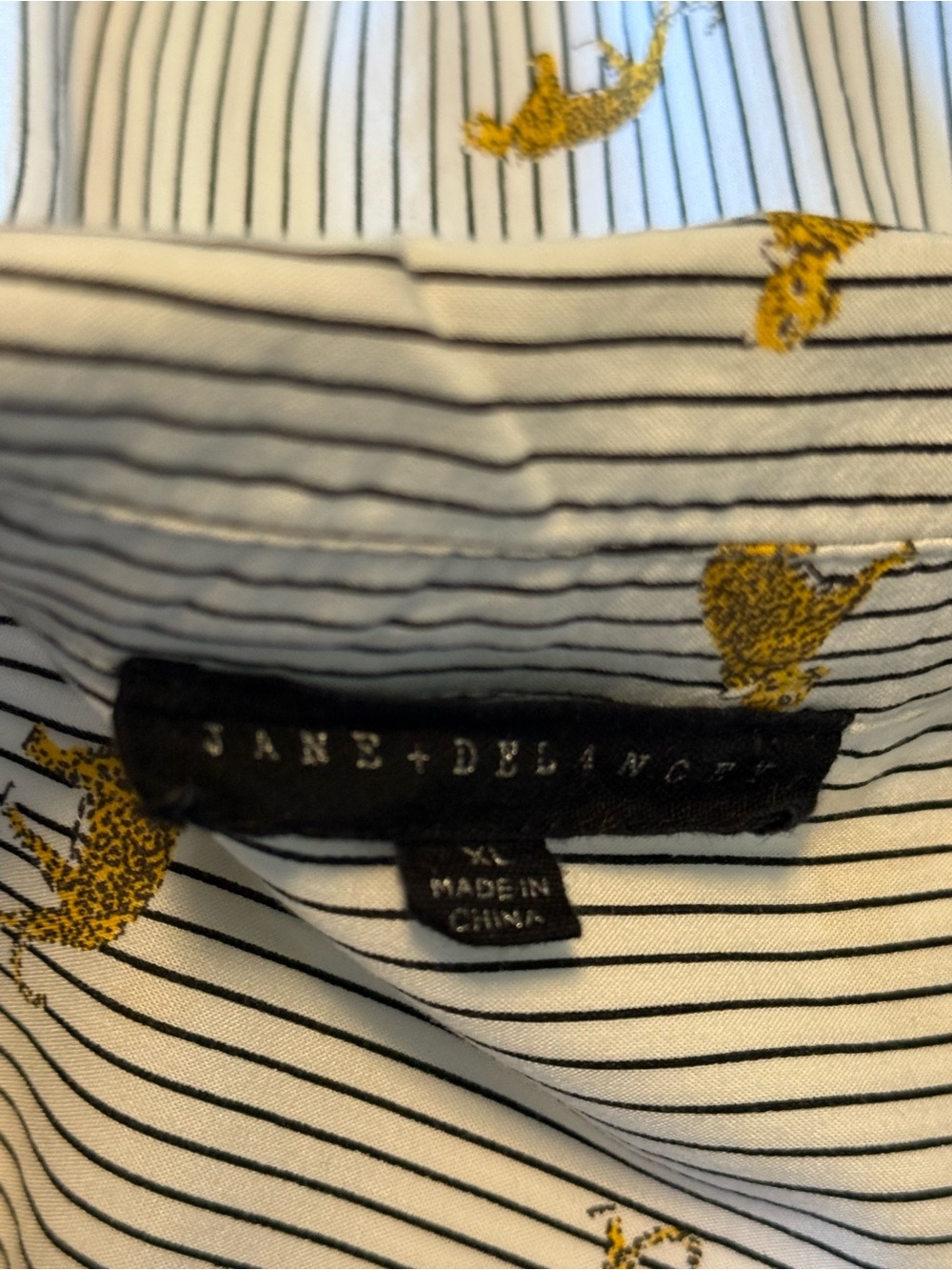 JANE + DELANCEY Striped Button-Down Shirt with Leopards Size XL White Black - Picture 12 of 15